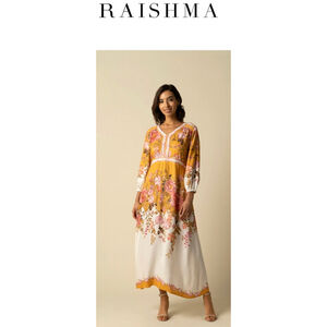 NWT Raishma Aurelia Floral Midi Dress Pink Orange White Size 10